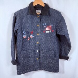 Vintage 90's Rainbow Sportswear USA Patriotic Quilted Denim Jacket‎ Women S